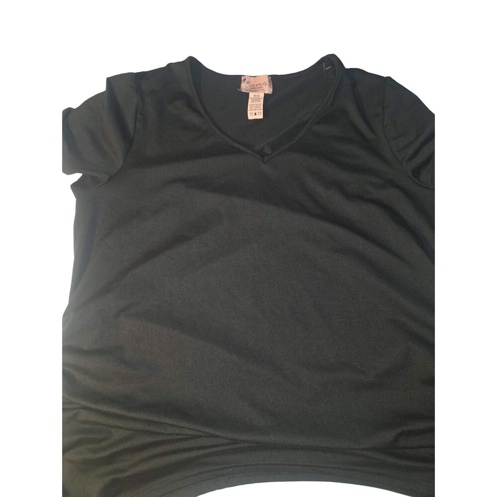 Emma's Expressions Maternity Green Ruched V-Neck Short Sleeve Stretch T-Shirt 2X